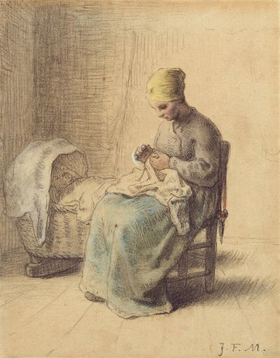 一个农民在照顾她的孩子