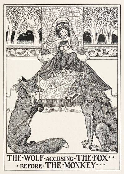 The Wolf Accusing the Fox before the Monkey