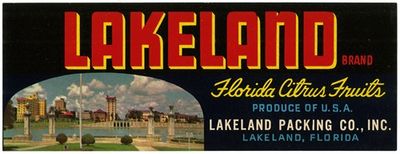 Lakeland Brand Florida Citrus Fruit Label