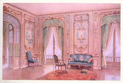 Salon peint style régence, décoré de panneaux peints par Lancret….