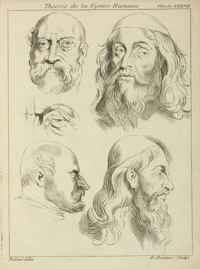 Four studies of men’s heads, and an eye