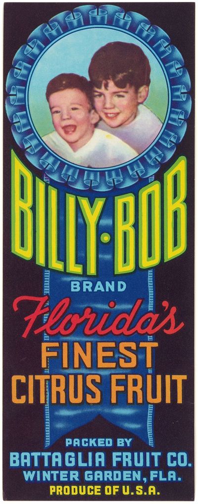 Billy Bob Brand Florida’s Finest Citrus Fruit Label