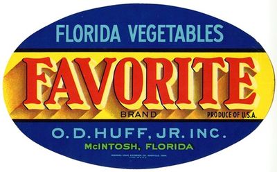 Favorite Brand Florida Vegetables Label