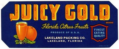 Juicy Gold Brand Florida Citrus Fruit Label