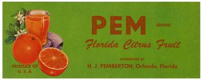 Pem Brand Florida Citrus Fruit Label