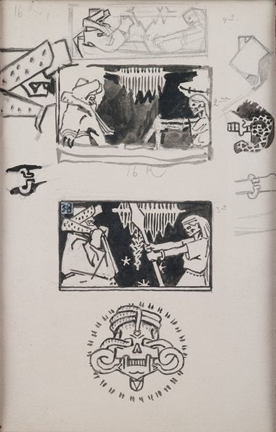 Koru-Kalevala, The Illustrated Kalevala; sketches for Väinämöinen’s visit in Tuonela