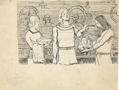 Illustrasjon til ‘Håkon den godes saga’ i Snorre Sturlason, Kongesagaer, Kristiania 1899