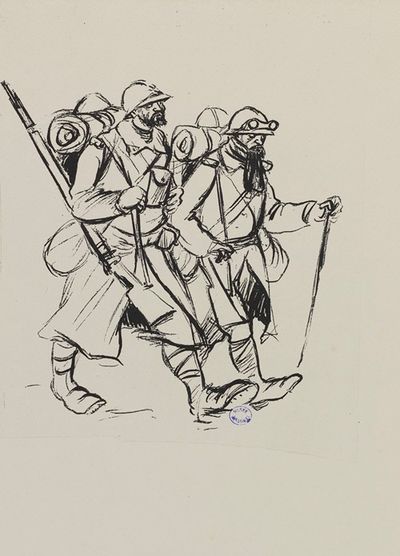 Deux soldats marchant sur la droite