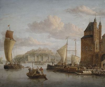 北部港口位于一座拥有众多驳船和商人的城堡