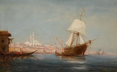 博斯普鲁斯海峡上的鹌鹑和帆船