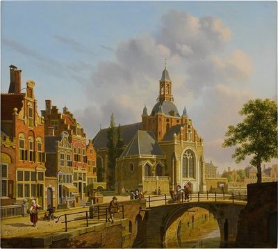 荷兰运河旁的教堂