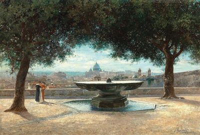罗马，从美第奇别墅喷泉俯瞰城市