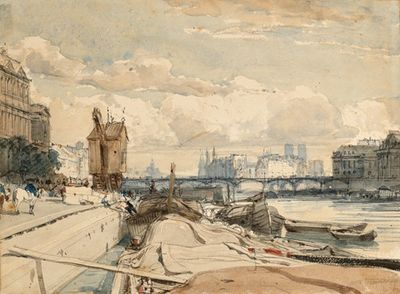 巴黎卢浮宫码头的艺术桥和城市景观