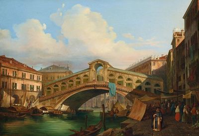 威尼斯，带里亚托大桥的大运河景观
