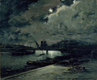 巴黎塞纳河畔月光下的码头