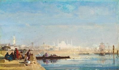 伊斯坦布尔博斯普鲁斯海峡码头上的土耳其人在等待