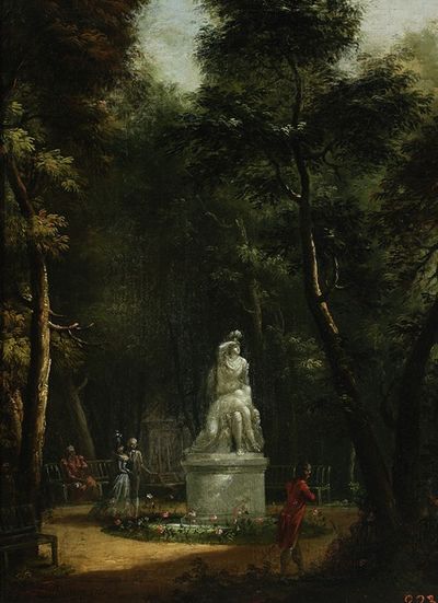 拥有Tancred和Clorinda雕像的Łazienki公园景观