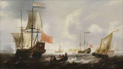 荷兰护卫舰和船只在弗利辛根海岸