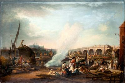 西敏寺大桥和1769年丹麦国王克里斯蒂安七世的泰晤士河游行