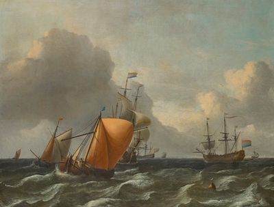 荷兰人在波涛汹涌的水面上作战