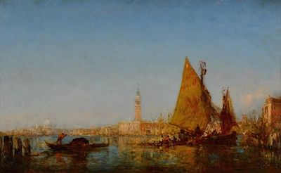 Bacino、Palazzo Ducale和Campanile Beyond的渔船