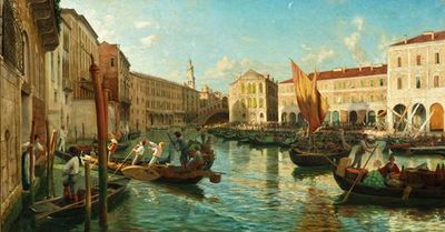 早上的威尼斯，大运河和里亚托市场