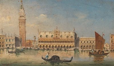 威尼斯，钟楼、圣马可柱和公爵宫的景色