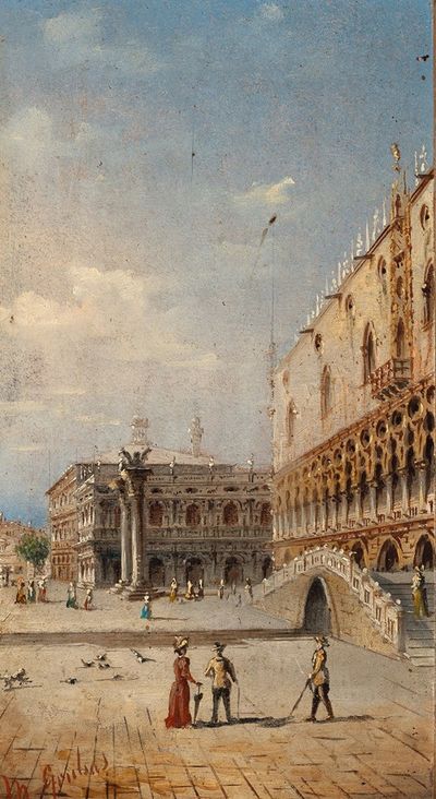 威尼斯，带有圣马可圆柱的Piazzetta