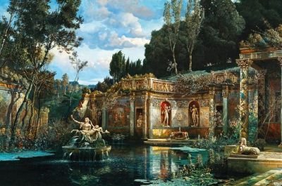 罗马的带喷泉的公园风景