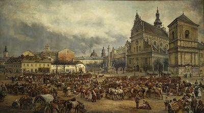 1895年复活节前在利沃夫的贝纳丁广场举行的集市