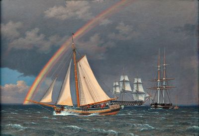 海上彩虹和其他船只的穿越狩猎