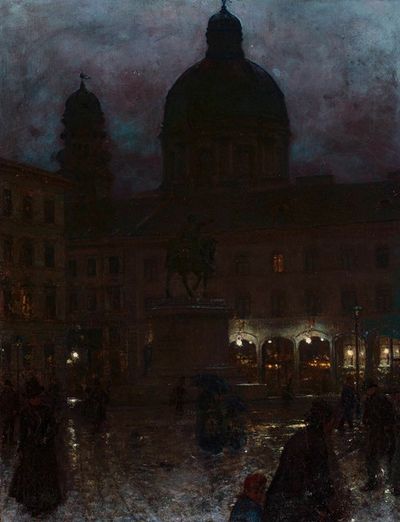 晚上慕尼黑维特尔斯巴赫广场