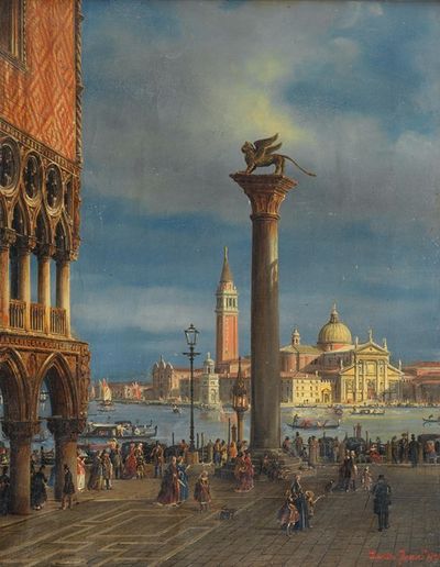威尼斯，Piazzetta和Doge‘s Palace朝向San Giorgio Maggiore的景色