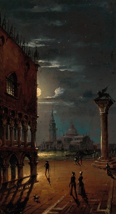 威尼斯，月光之夜，可欣赏杜卡莱宫和圣乔治马焦雷