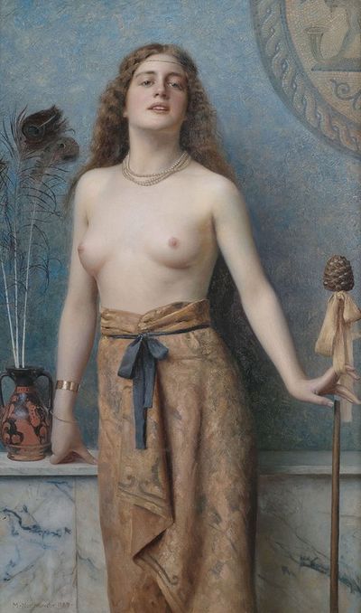 Young bacchante with thrysos staff