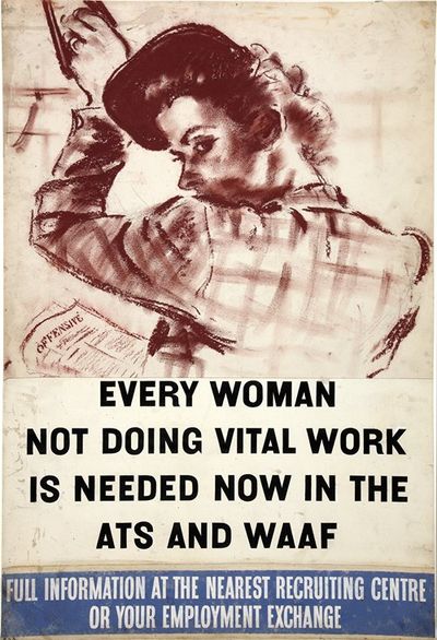 Every woman not doing vital work is needed now in the ATS and WAAF. Full information at the nearest recruiting centre or at your employment exchange
