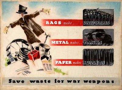 Rags make uniforms, metal makes tanks, paper makes bullets. Save waste for war weapons