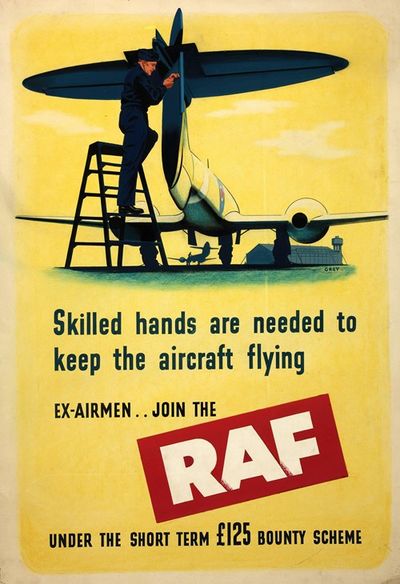 Skilled hands are needed to keep the aircraft flying. Ex-airmen..Join the RAF under the short term £125 bounty scheme