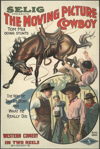 The moving picture cowboy Tom Mix doing stunts