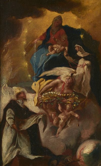 圣多明尼克从玛丽手中接过玫瑰