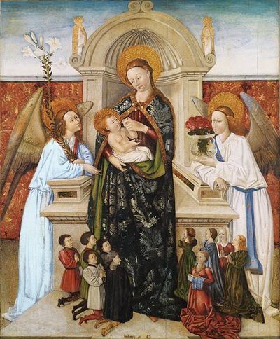 圣母与孩子、天使和捐赠者家庭