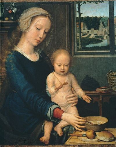 玛丹娜和孩子牛奶汤