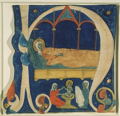 婴儿基督和玛丽躺在床上的诞生