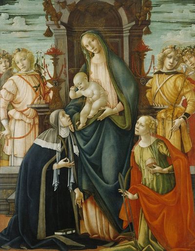 圣母玛利亚和基督之子与天使，圣徒宝拉和阿加莎