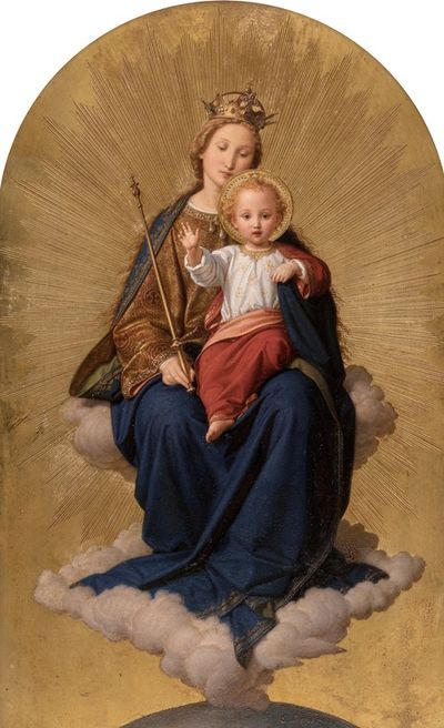 Regina Coeli；圣母和基督孩子坐在云端