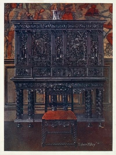 乌木雕刻的“鲁本斯”橱柜。镶嵌的内部配件和玳瑁柱