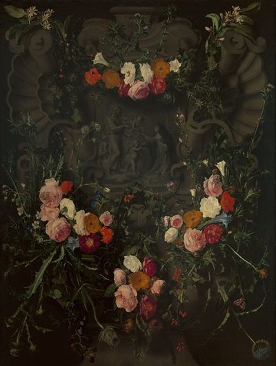 锡耶纳的圣凯瑟琳被鲜花花环包围